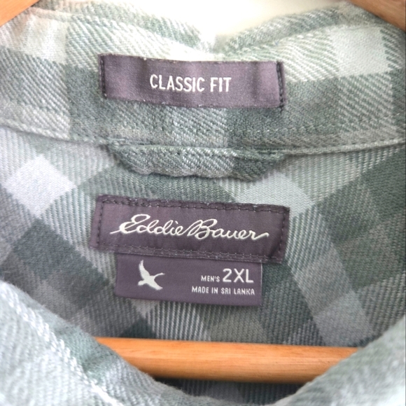 Eddie Bauer Sage Checkered Men's Flannel Classic Fit Button Up Shirt 2 XL - Picture 3 of 4